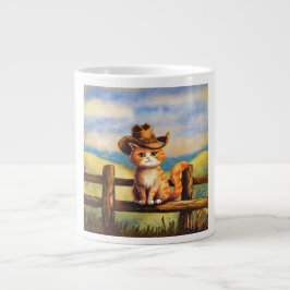 Caneca De Café Grande Gato Pai Pintado à Aquarela