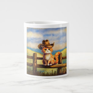 Caneca De Café Grande Gato Pai Pintado à Aquarela
