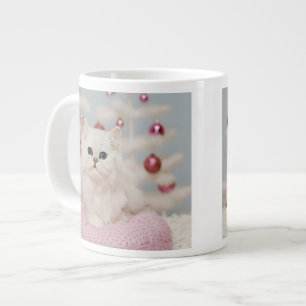 Caneca De Café Grande Gato persa sentado em travesseiro rosa