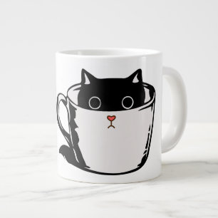 Caneca De Café Grande Gato preto com nariz vermelho escondido em um copo