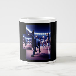 Caneca De Café Grande Gato Preto Liderando Matilha de Cães no Circuito d