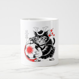 Caneca De Café Grande Gato Samurai Feroz Futebol - Presentes para Fãs de