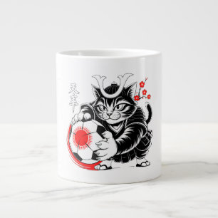 Caneca De Café Grande Gato Samurai Feroz Futebol - Presentes para Fãs de
