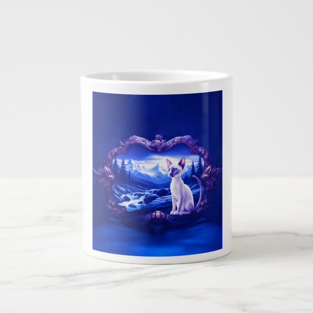 Caneca De Café Grande Gato Siamês Em Quadro Cênico (Frente)