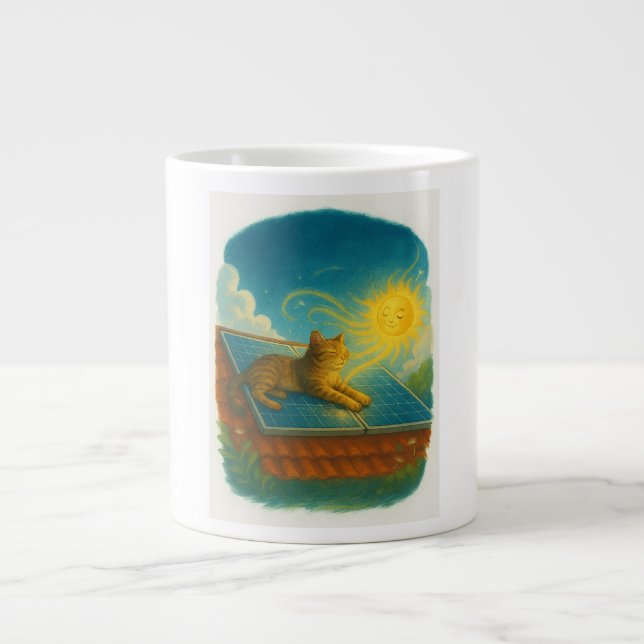 Caneca De Café Grande Gato, Sol, Painel Solar (Frente)
