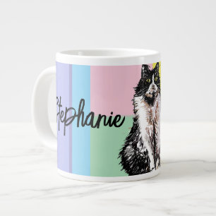 Caneca De Café Grande Gato Tuxedo Pastel Gatos Mulheres Colores de Paste