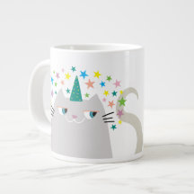 Gato Unicórnio Branco Caticórnio Colorido Estrelas