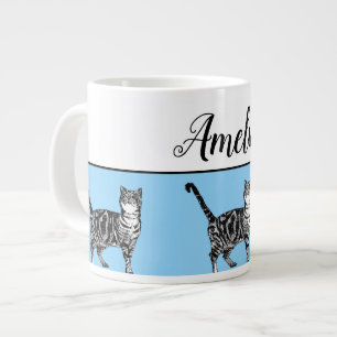 Caneca De Café Grande Gatos De Gatos Brancos Brancos E Bebês De Arte Wh