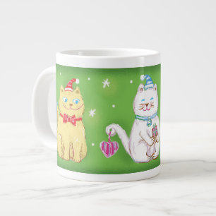 Caneca De Café Grande Gatos de Natal Meow de Desenho Animado Fofo com Ch