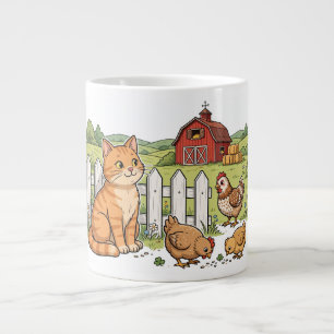 Caneca De Café Grande Gatos e Galinhas da Fazenda pelo Portão Branco