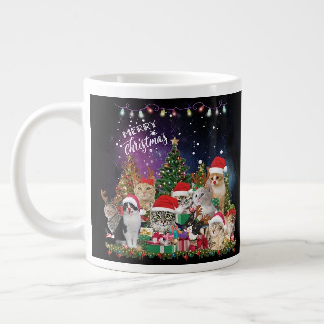 Caneca De Café Grande Gatos Feliz Natal Luz (Esquerda)