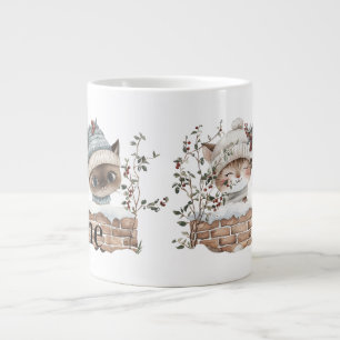 Caneca De Café Grande Gatos fofos de inverno personalizados