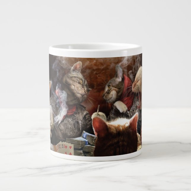 Caneca De Café Grande Gatos jogando pôquer (Frente)