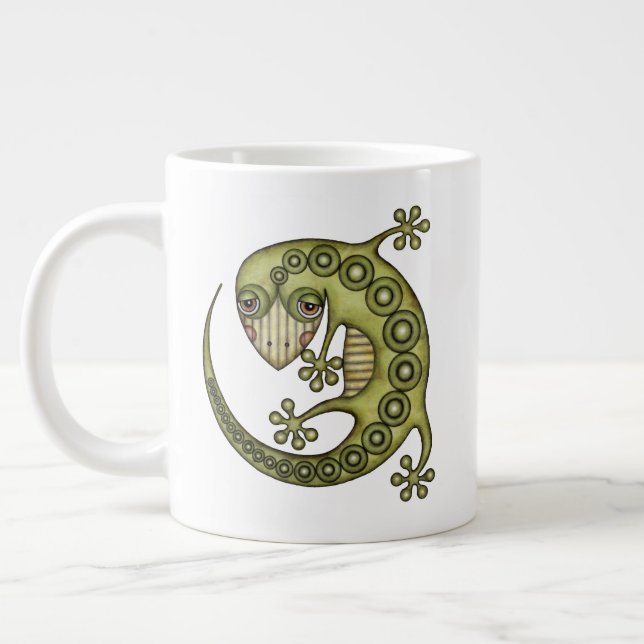 Caneca De Café Grande Gecko Verde Tribal (Esquerda)