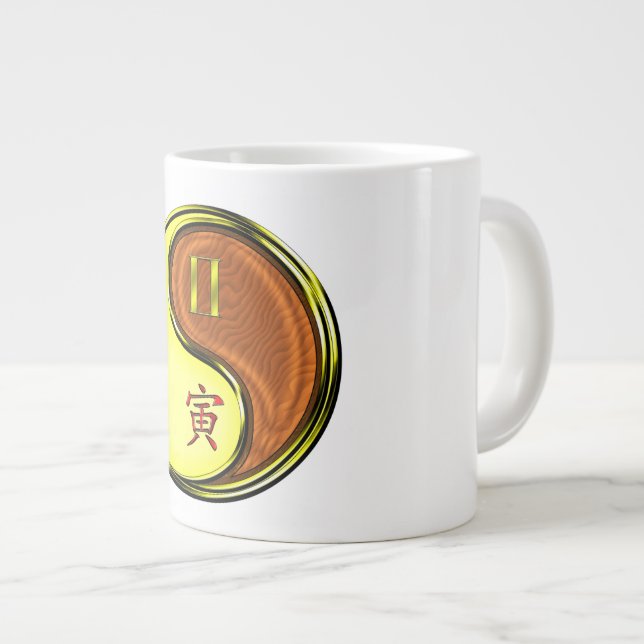 Caneca De Café Grande Gêmeos & Tigre de Madeira (Frente Esquerda)