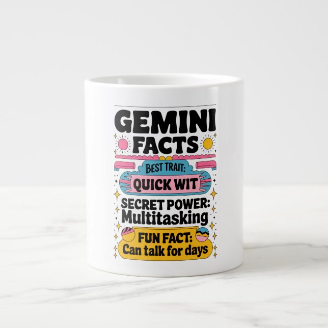 Caneca De Café Grande Gemini Fatos: Sentido Rápido, Multitarefa e Sem Fi (Frente)