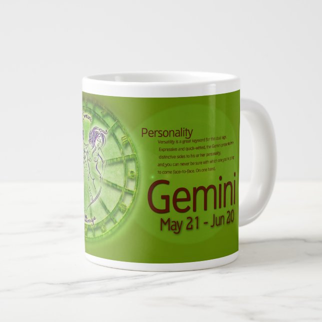 Caneca De Café Grande Gemini - Símbolo Horoscope info (Frente Esquerda)
