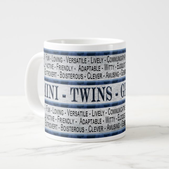 CANECA DE CAFÉ GRANDE GEMINI - TWINS - CAFÉ/SOPA/JUMBO MUG - TEXTO (Frente Esquerda)