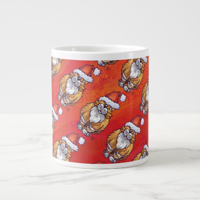 Caneca De Café Grande Ginger Cat Natal Em Vermelho (Frente)