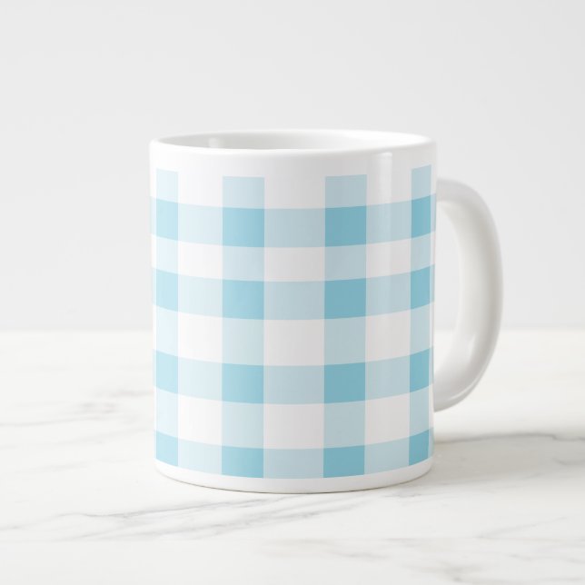 Caneca De Café Grande Gingham Azul Claro (Frente Esquerda)