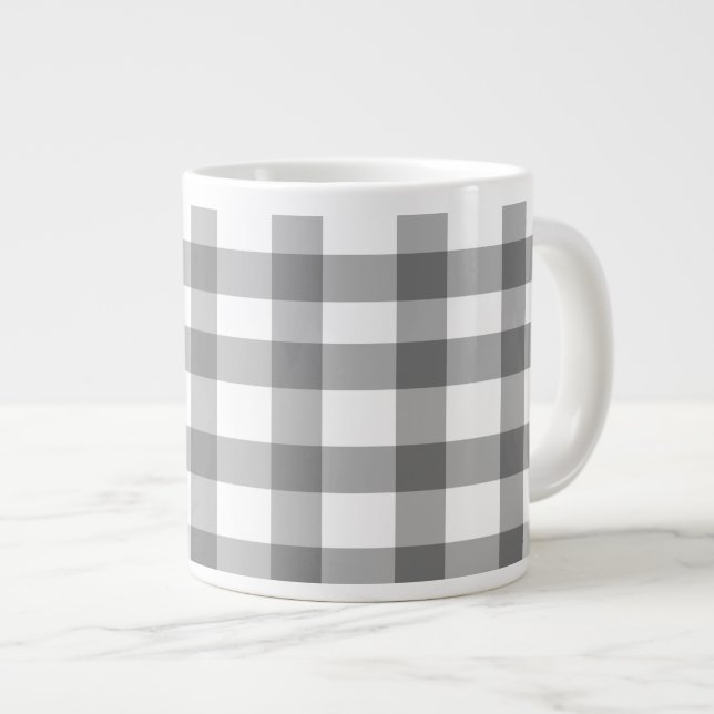 Caneca De Café Grande Gingham Preto (Frente Esquerda)