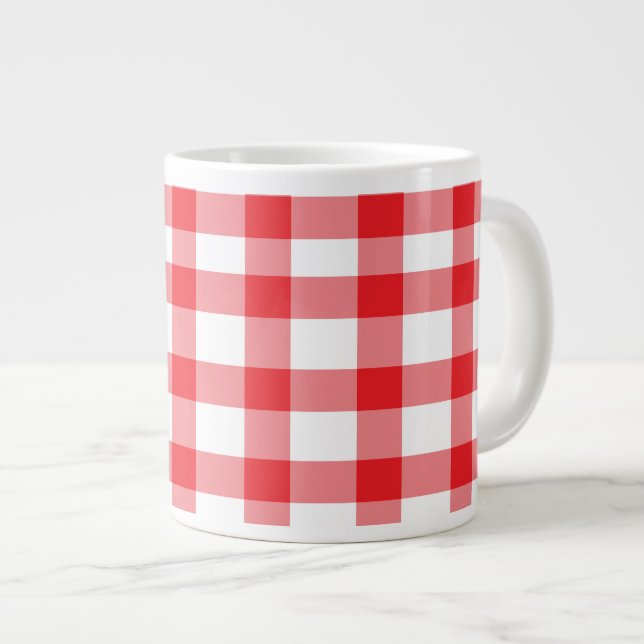 Caneca De Café Grande Gingham Vermelho (Frente Esquerda)