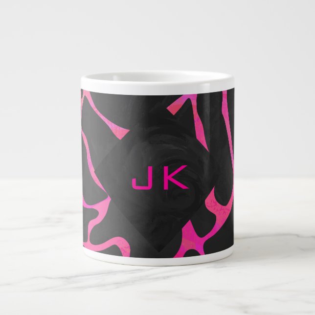 Caneca De Café Grande Girafa Impressão Rosa Choque e Preto (Frente)