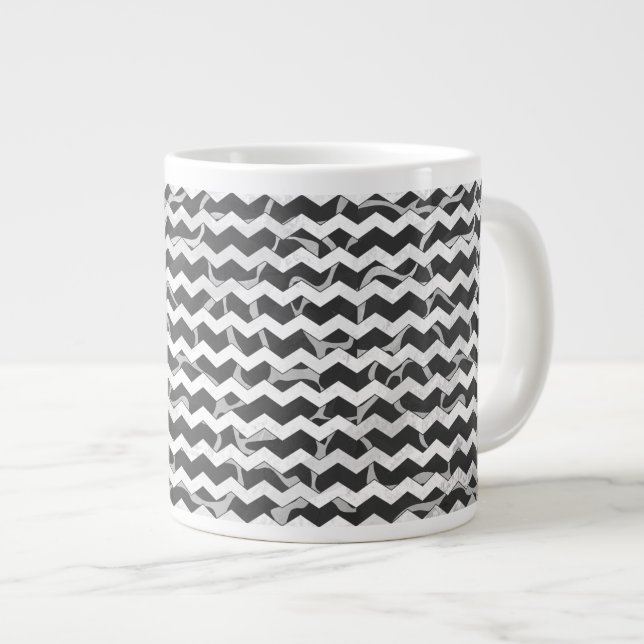 Caneca De Café Grande Giraffe Black e Cinza Chevron Patterno (Frente Esquerda)