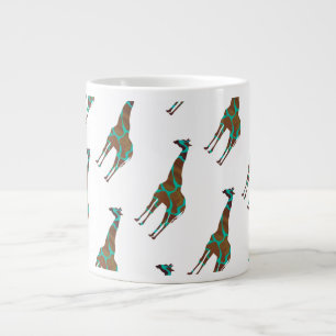 Caneca De Café Grande Giraffe Brown e Teal Impressão
