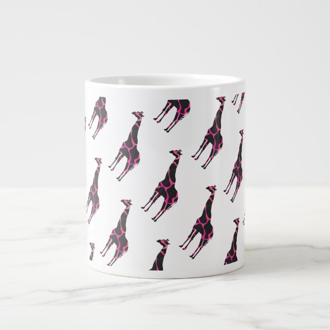 Caneca De Café Grande Giraffe Hot Pink e Black Silhout (Frente)