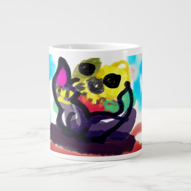 Caneca De Café Grande Girassóis e gato preto (Frente)