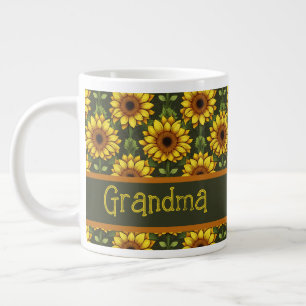 Caneca De Café Grande Girassol amarelo alaranjado com verde e castanho