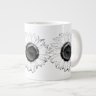 Caneca De Café Grande Girassol preto e branco