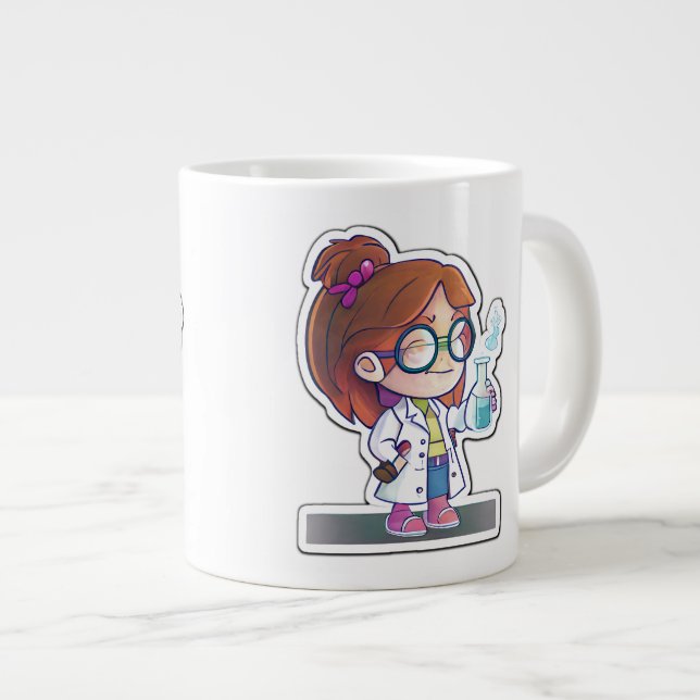 Caneca De Café Grande Girl Scientist Sticker Art Jumbo Mug (Frente Esquerda)