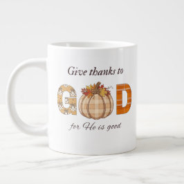 Caneca De Café Grande Give Thanks to God Fall Pumpkin Art