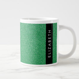 Caneca De Café Grande Glitter Verde, Fundo Glitter, Seu Nome