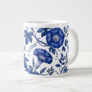 Caneca De Café Grande Glórias Matutinas Azul Cobalto Branco Estilo Delft