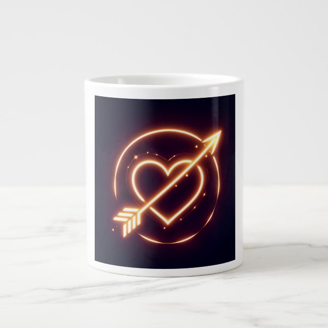 Caneca De Café Grande glowing image of a heart with cupid's arrow (Frente)