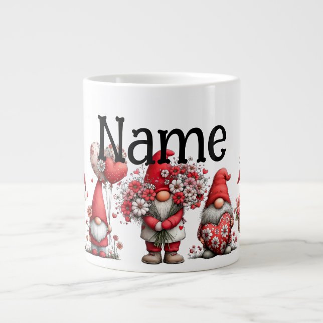 Caneca De Café Grande Gnomos personalizados do dia dos namorados (Frente)