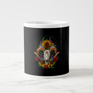 Caneca De Café Grande Goat Skull Psychedelic Sunflower