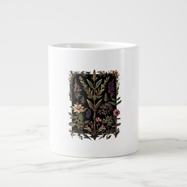 Caneca De Café Grande Goblincore Bruxa Vitoriana Ervas Clássico (Frente)
