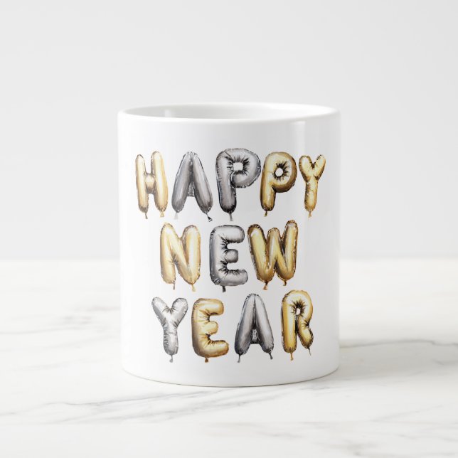 Caneca De Café Grande Gold Grey Happy New Year (Frente)