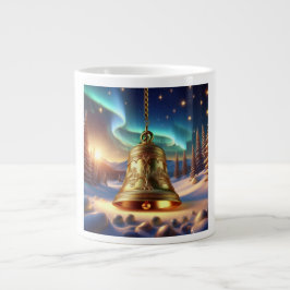 Caneca De Café Grande Golden Christmas Bell In A Snowy Winter Scene