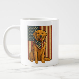 Caneca De Café Grande Golden Retriever Bandeira Americana