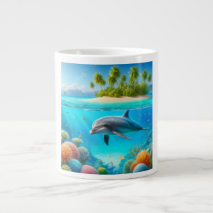 Caneca De Café Grande Golfinho submarino colorido tropical/Havaí