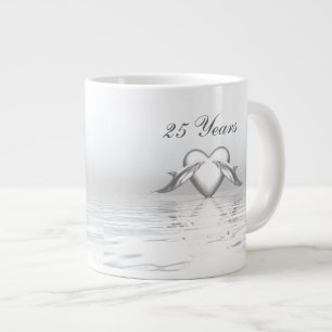 Caneca De Café Grande Golfinhos e Coração do Aniversário de Prata