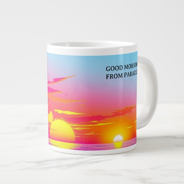 Caneca De Café Grande Good Morning Paradise Exotic Beach Sunset (Frente Esquerda)