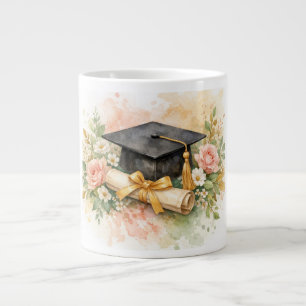 Caneca De Café Grande Gorro de Formatura com Desenho Floral