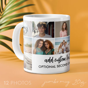 Caneca De Café Grande Grade de colagem de 12 fotos - 2 caixas de texto -