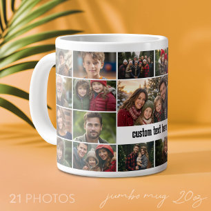 Caneca De Café Grande Grade de colagem de 21 fotos com caixa de texto no